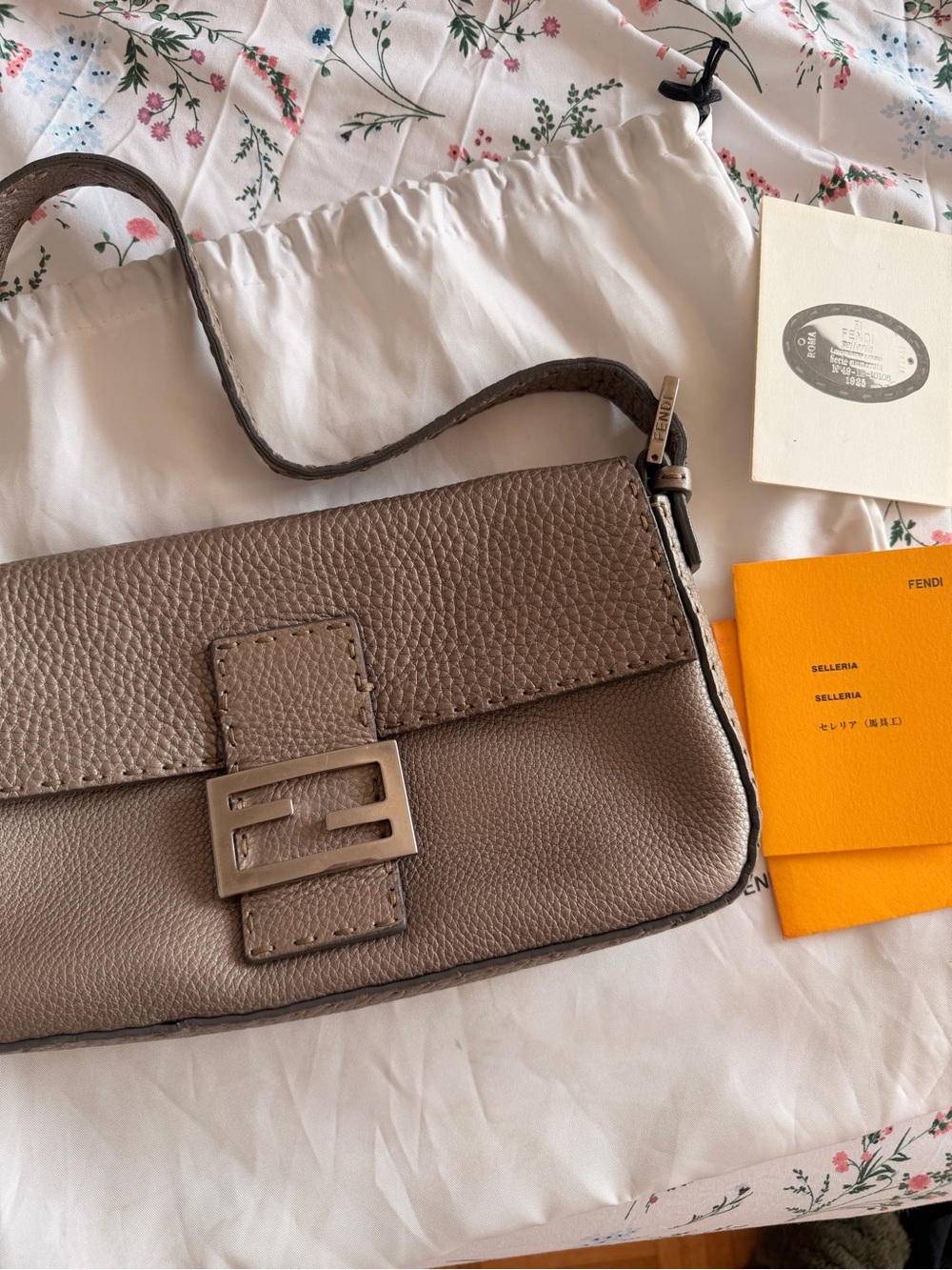 Fendi Metallic Taupe Shoulder Baguette